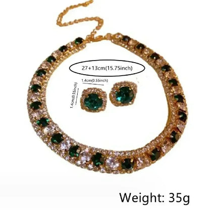 Luxury Crystal Necklace Earrings Set Champagne Green Blue Black Necklace for Women Weddings Party Jewelry Sets Accessories