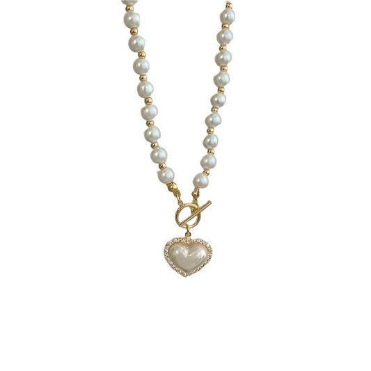 Women Heart Pendant Pearl Necklace