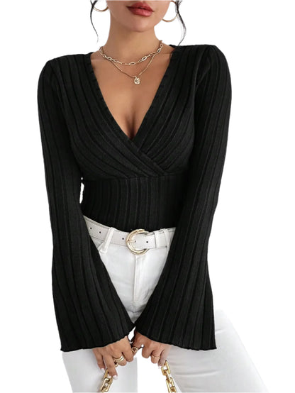 Women Long-Sleeved V-Neck Shirt